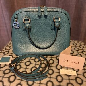 Gucci Pre-Loved Blue Leather Interlocking Dome Handbag, Blue